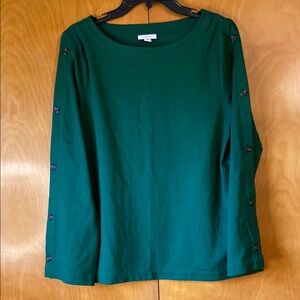 J. Jill Green Women's Top with Button Details on Long Sleeves. Size M